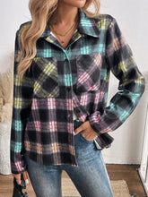 LUNE Women's Front Button Long Sleeve Plaid Pocket Casual Shirt